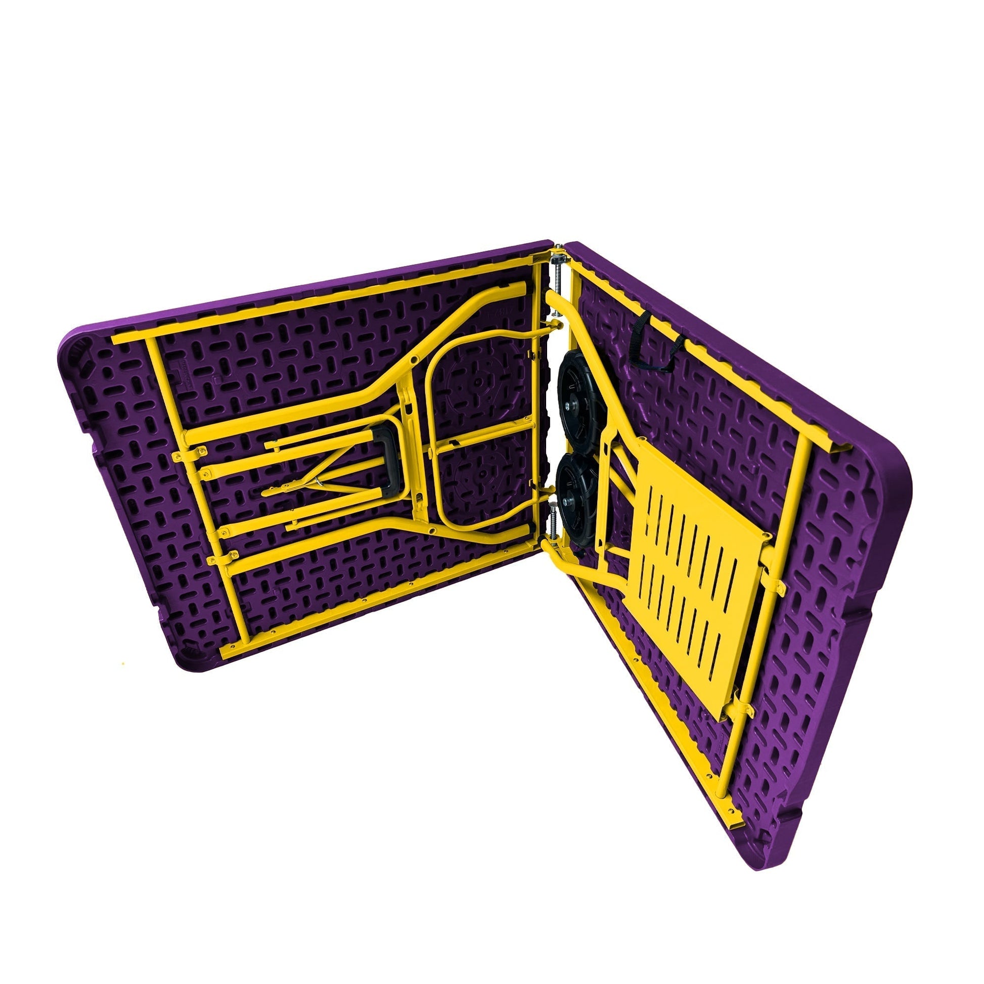 The Rolling Table - 6 Ft. Folding Table on Wheels - Purple & Yellow